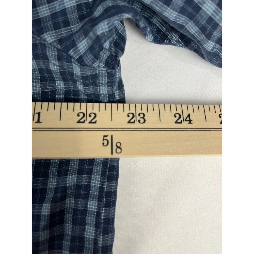The North Face Mens L G Plaid Short Sleeve Button‎ Down Shirt Blue Tan